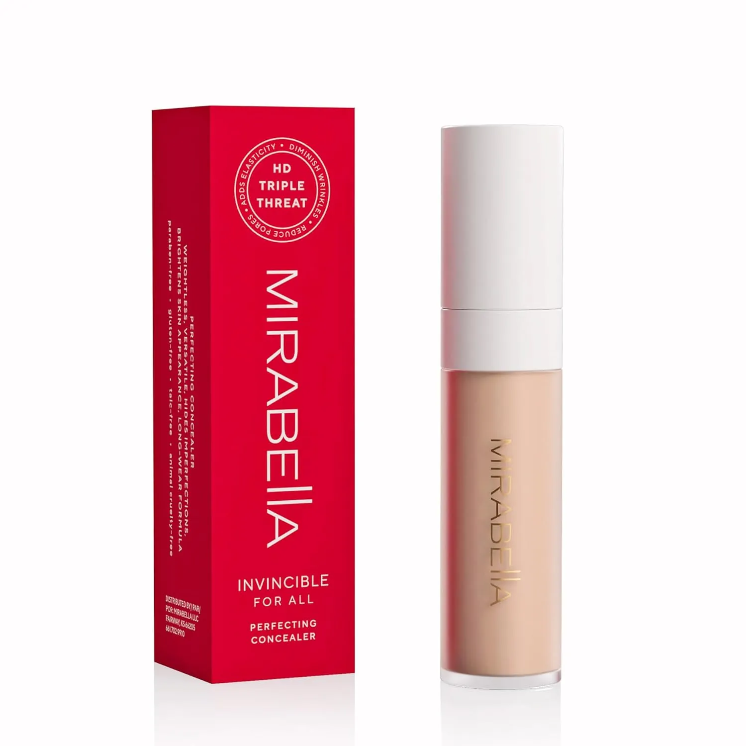 Mirabella Invincible For All Perfecting Under Eye Concealer Full Coverage - Hydrating Makeup Concealer for Dark Circles, Fine Lines & Wrinkles w/Hyaluronic Acid - Light L100