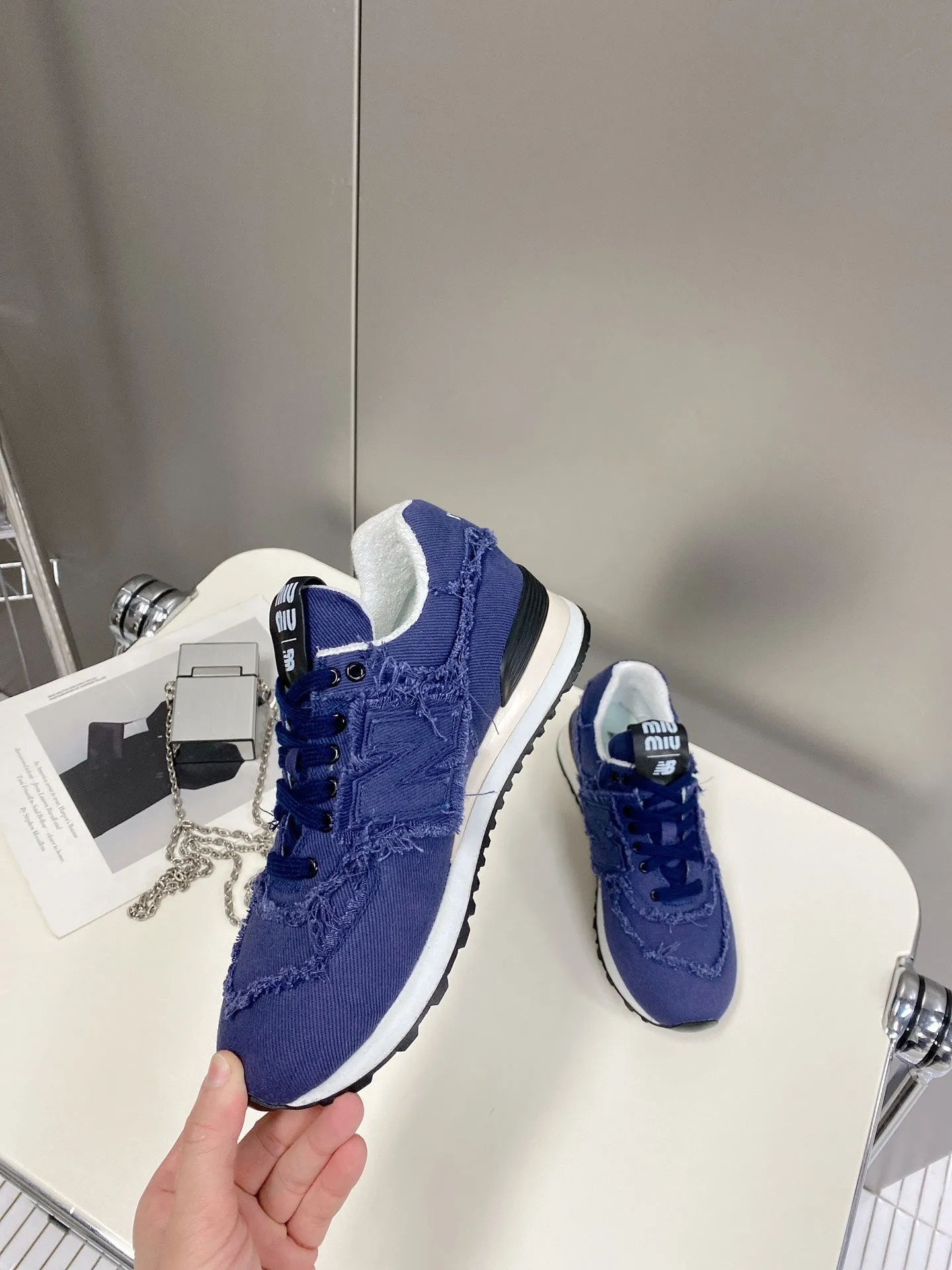 miu sneaker balance 574 blue denim
