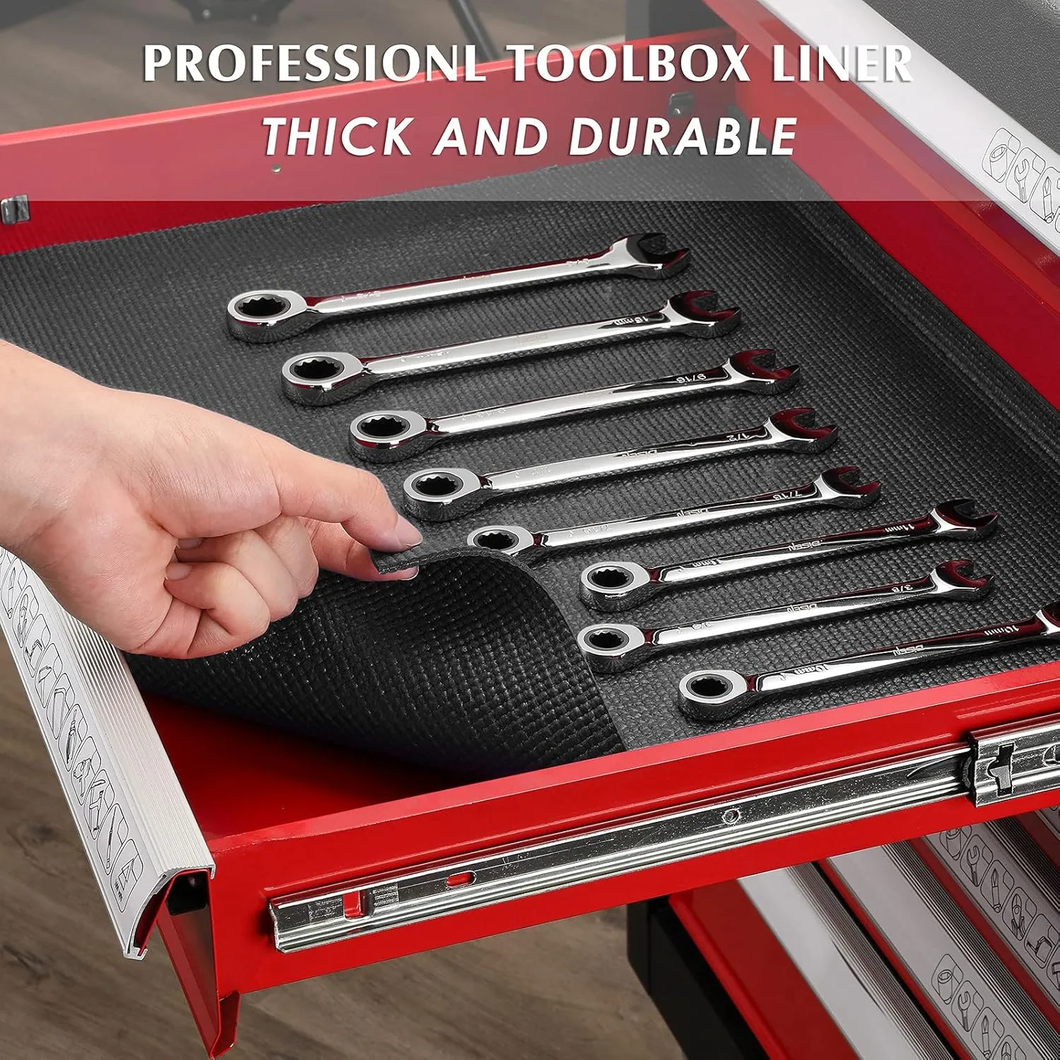 MIXPOWER Professional Tool Box Liner and Drawer Liner,Easy Cut Non-Slip Foam Rubber Toolbox Drawer Liner Mat - Adjustable Thick Cabinet Liners,Black,16 inch (Wide) x 16 feet (Long)