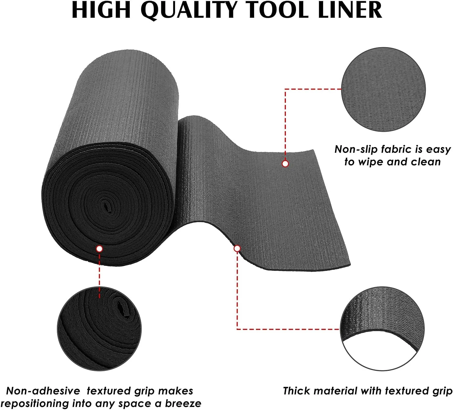 MIXPOWER Professional Tool Box Liner and Drawer Liner,Easy Cut Non-Slip Foam Rubber Toolbox Drawer Liner Mat - Adjustable Thick Cabinet Liners,Black,16 inch (Wide) x 16 feet (Long)