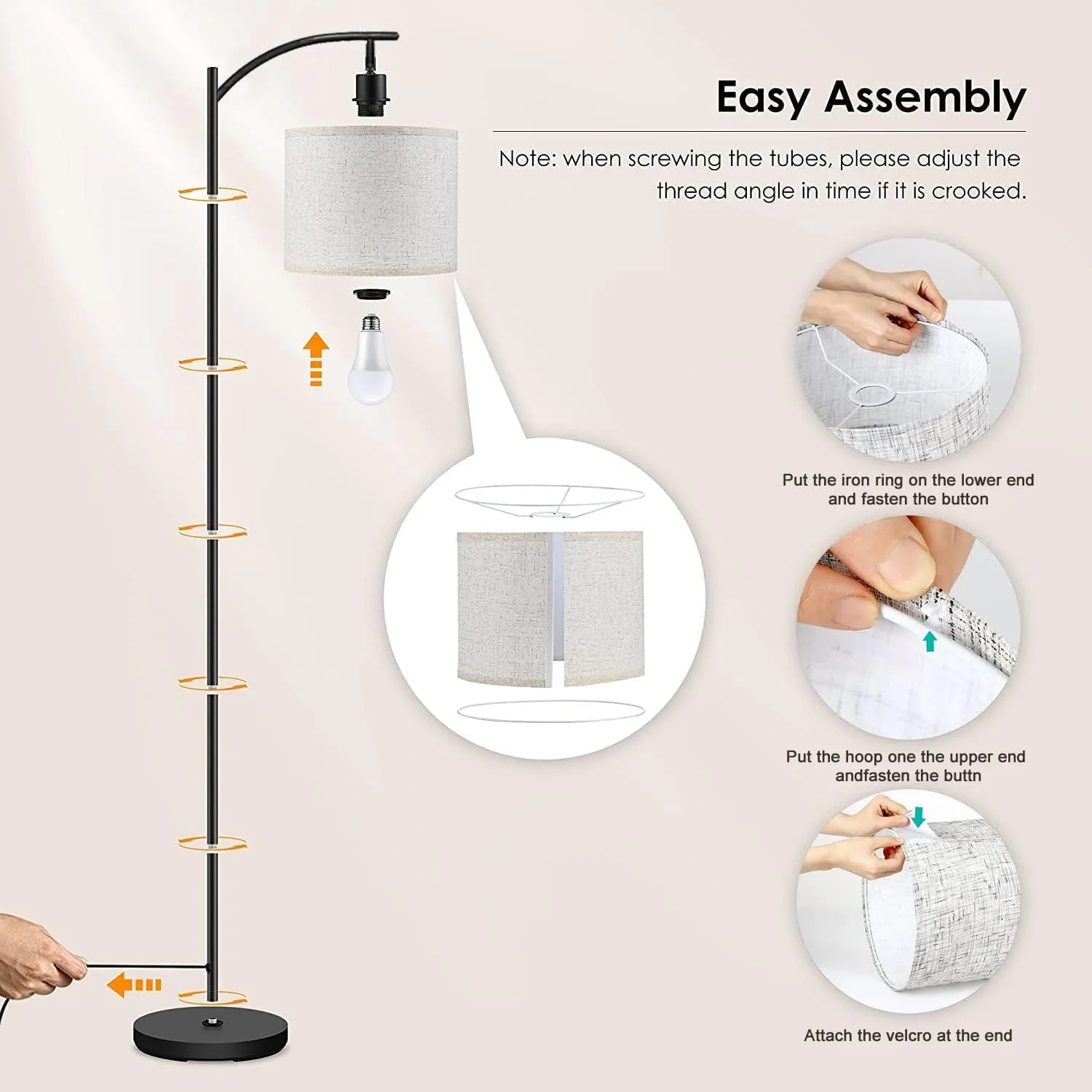 Modern Arc Floor Lamp with Dimmer Mid Century Flat Panoramic Landscape Sunset Palms Colourful Metal Standing Lamp with Linen Shade Footswitch for Living Room Bedroom Office