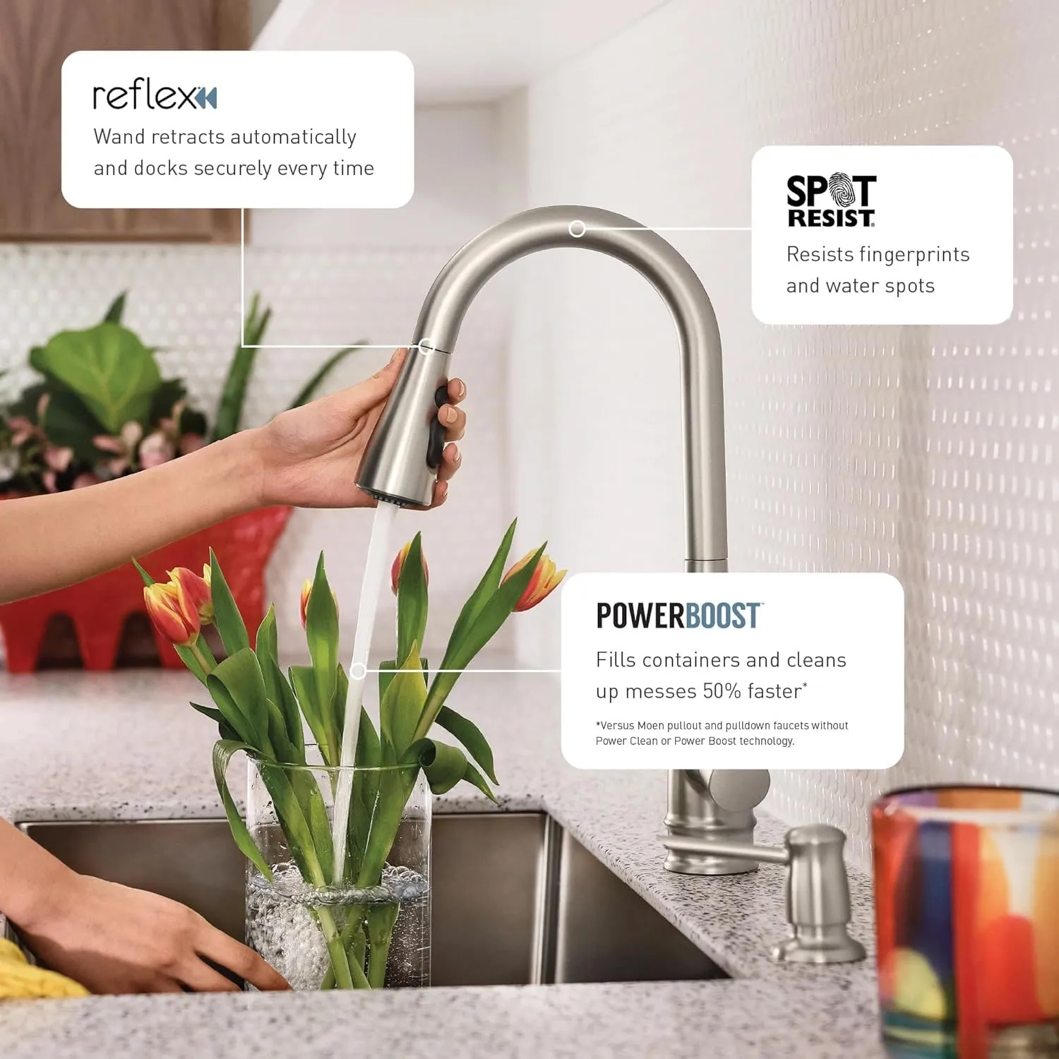 Moen 7882SRS Genta LX One-Handle Modern Kitchen Faucet with Pull Down Sprayer with a Reflex Docking Head and Featuring Power Boost for a Faster Clean, Spot Resist Stainless