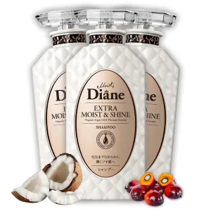 Moist Diane Keratin Shampoo for Moisturising & Restoring Radiance Women & Men, Organic Hair Care with Argan Oil & Coconut Oil from Japan, Sulfate & Silicone Free, EXTRA MOIST & SHINE,15.2 Fl Oz, 3EA