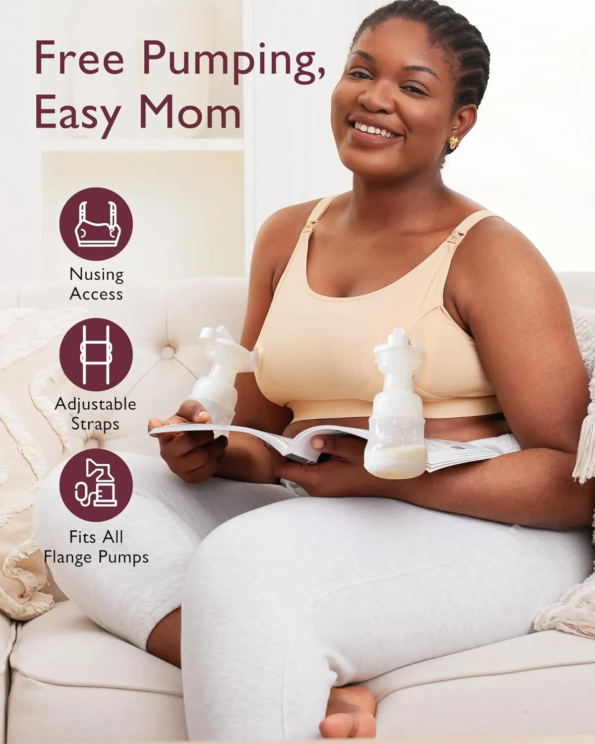 Momcozy Pumping Bra Hands Free 3 Pack Comfortable All Day Wear Pumping and Nursing Bra in One Holding Breast Pump for Spectra, Lansinoh, Medela