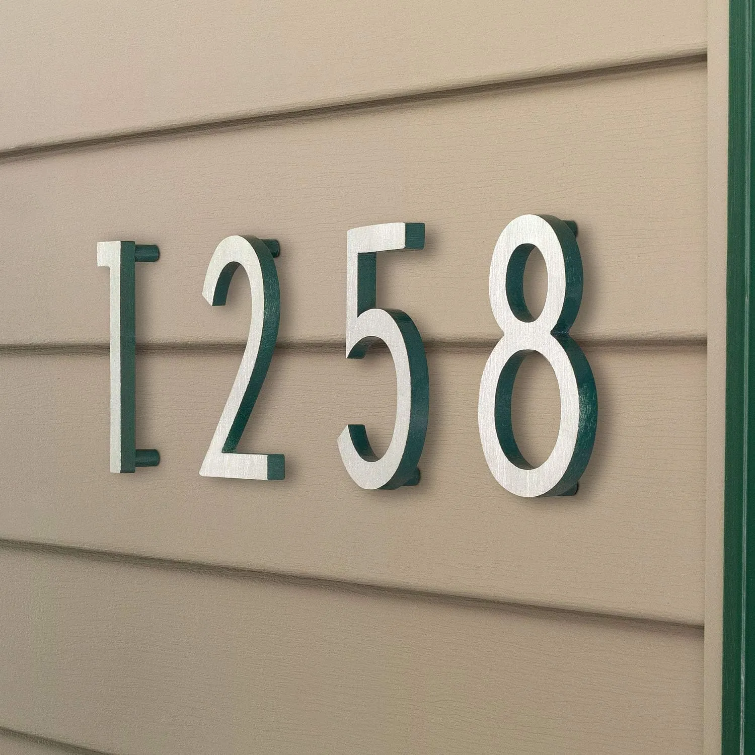 Montague Metal Products MHN-10-F-HG1-3 Solid Brushed Aluminum Modern Floating Address House Numbers, 10", Powder Coated Hunter Green