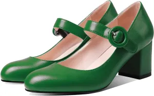 MOOMMO Women Classic Mary Jane Heels Pumps Shoes Ankle Strap Closed Round Toe Dress Sandals Chunky Block Heels Comfort Wedding Party Evening Pump Mid Heel Basic Office Work Shoes Elegant 4-11 M US