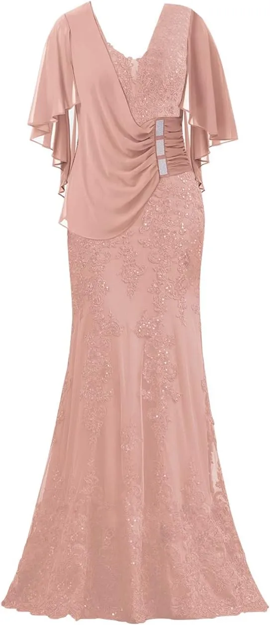 Mother of The Bride Dresses with Sleeves Long Evening Formal Party Dresses Lace Appliques Prom Dress
