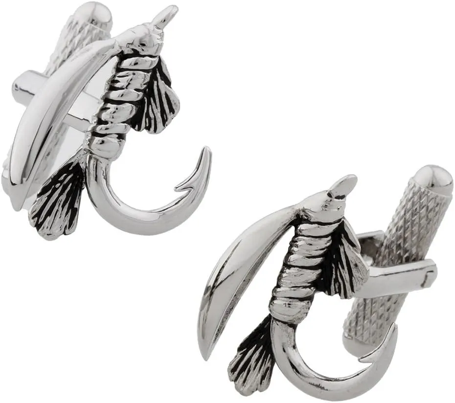 MRCUFF Fly Fishing Hook Fish Lure Pair Cufflinks in a Presentation Gift Box & Polishing Cloth