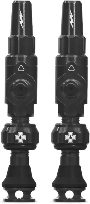 Muc-Off Big Bore Lite Tubeless Valves, Black 35mm - Precision Engineered Dust Caps for Bikes with Revolutionary Airflow Technology - Presta Valve Caps for Tubeless MTB/Road/Gravel Bikes