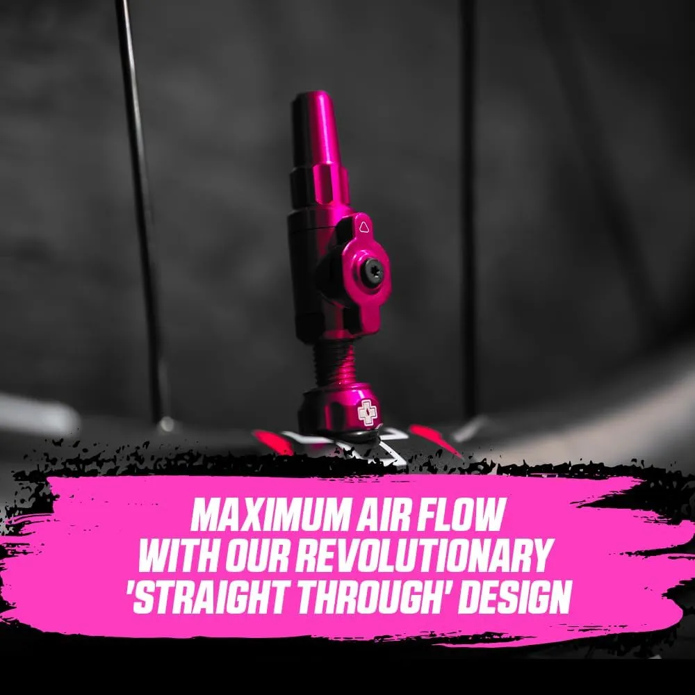 Muc-Off Big Bore Lite Tubeless Valves, Black 35mm - Precision Engineered Dust Caps for Bikes with Revolutionary Airflow Technology - Presta Valve Caps for Tubeless MTB/Road/Gravel Bikes