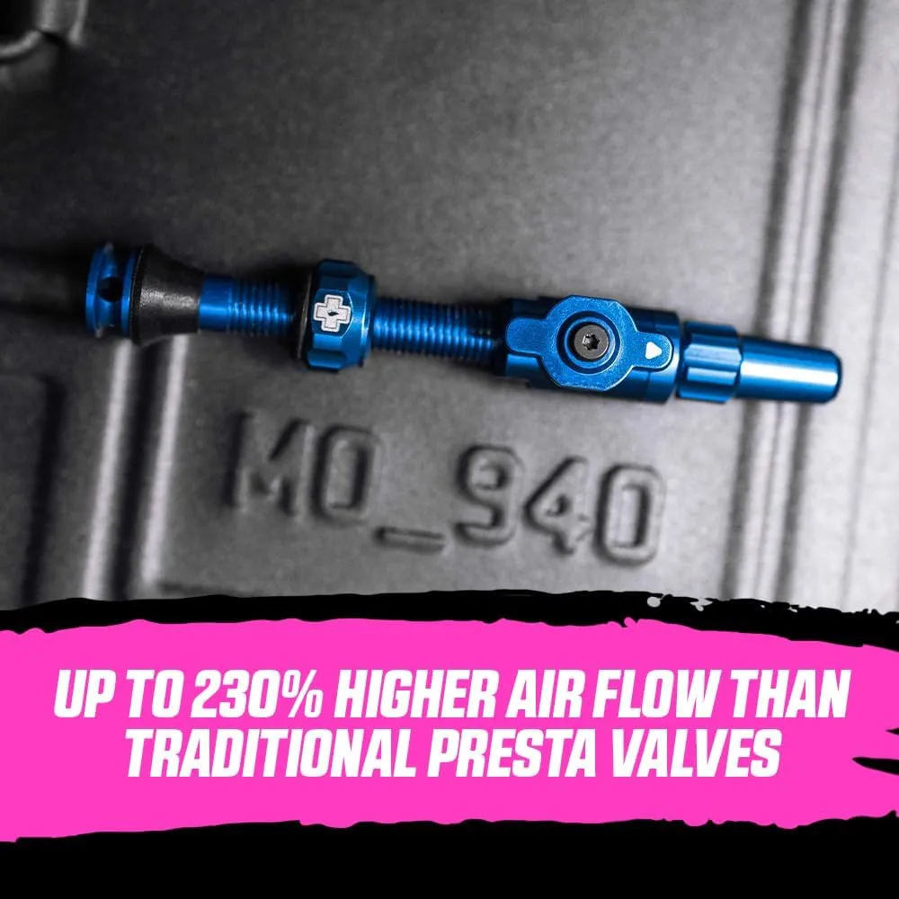 Muc-Off Big Bore Lite Tubeless Valves, Black 35mm - Precision Engineered Dust Caps for Bikes with Revolutionary Airflow Technology - Presta Valve Caps for Tubeless MTB/Road/Gravel Bikes