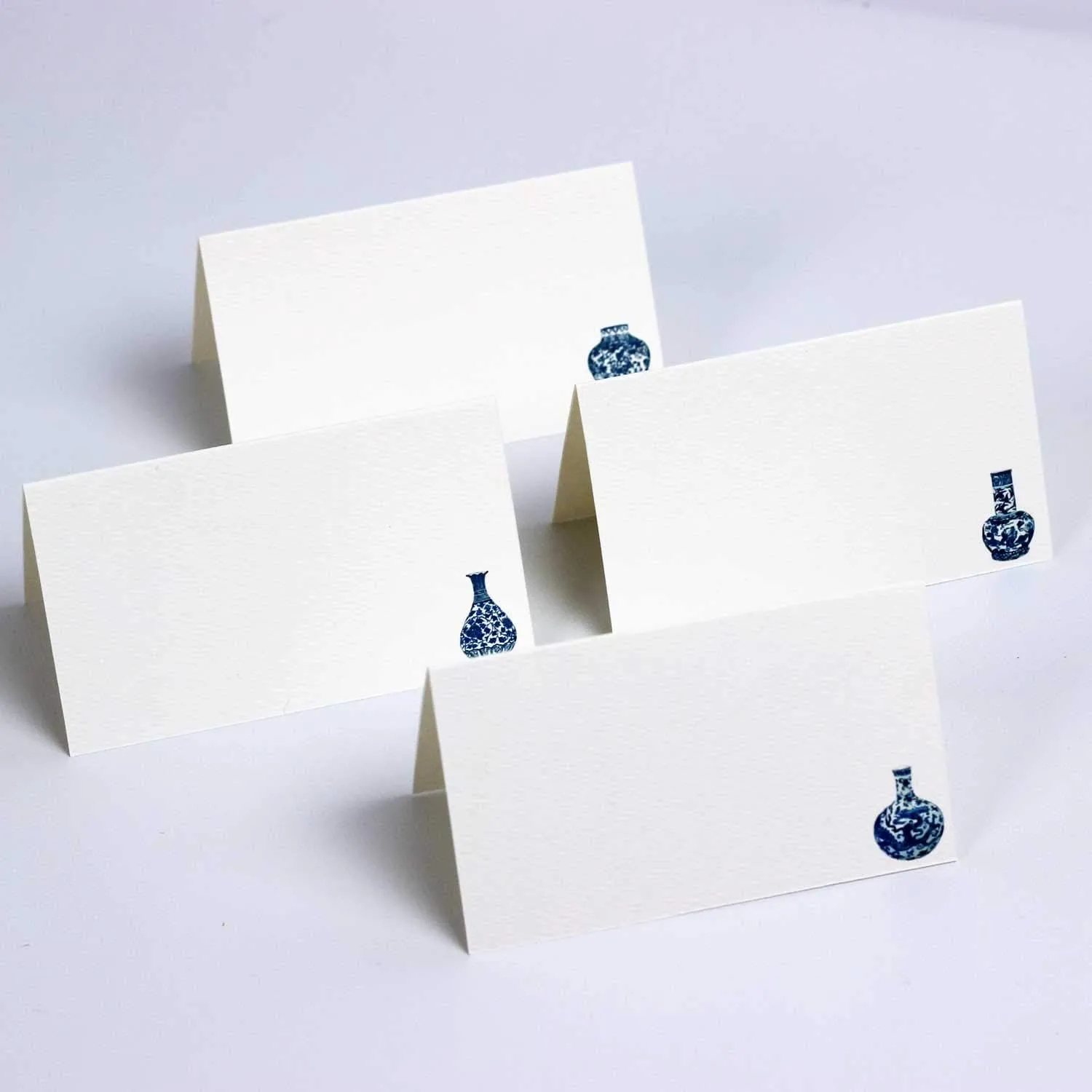 Nancy Nikko Place Cards with Blue and White Ginger Jars for Weddings, Showers, and Dinner Parties. Table Tent Style, Scored for Easy Folding. Available in Pkgs of 24