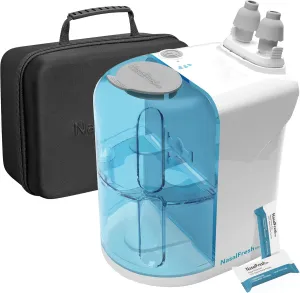 NASALFRESH MD Premium Bundle–Dual Powered Nasal Irrigation System Nasal Rinse and Wash, Sinus Decongestant Relief System, 60 Saline Packets, Case, Rechargeable, 2 Sets of Nose Pillows–Snoring Remedy