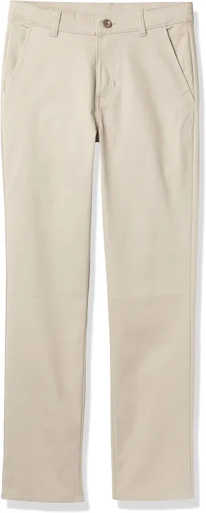Nautica Boys' Flat Front Stretch Twill Chino Khaki Pant
