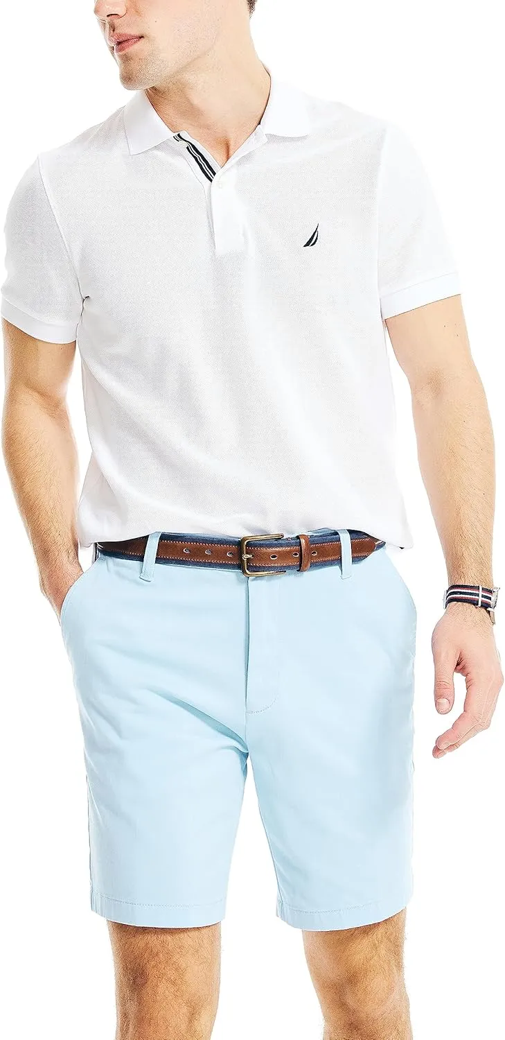 Nautica Men's Classic Fit Flat Front Stretch Solid Chino 8.5" Deck Shorts