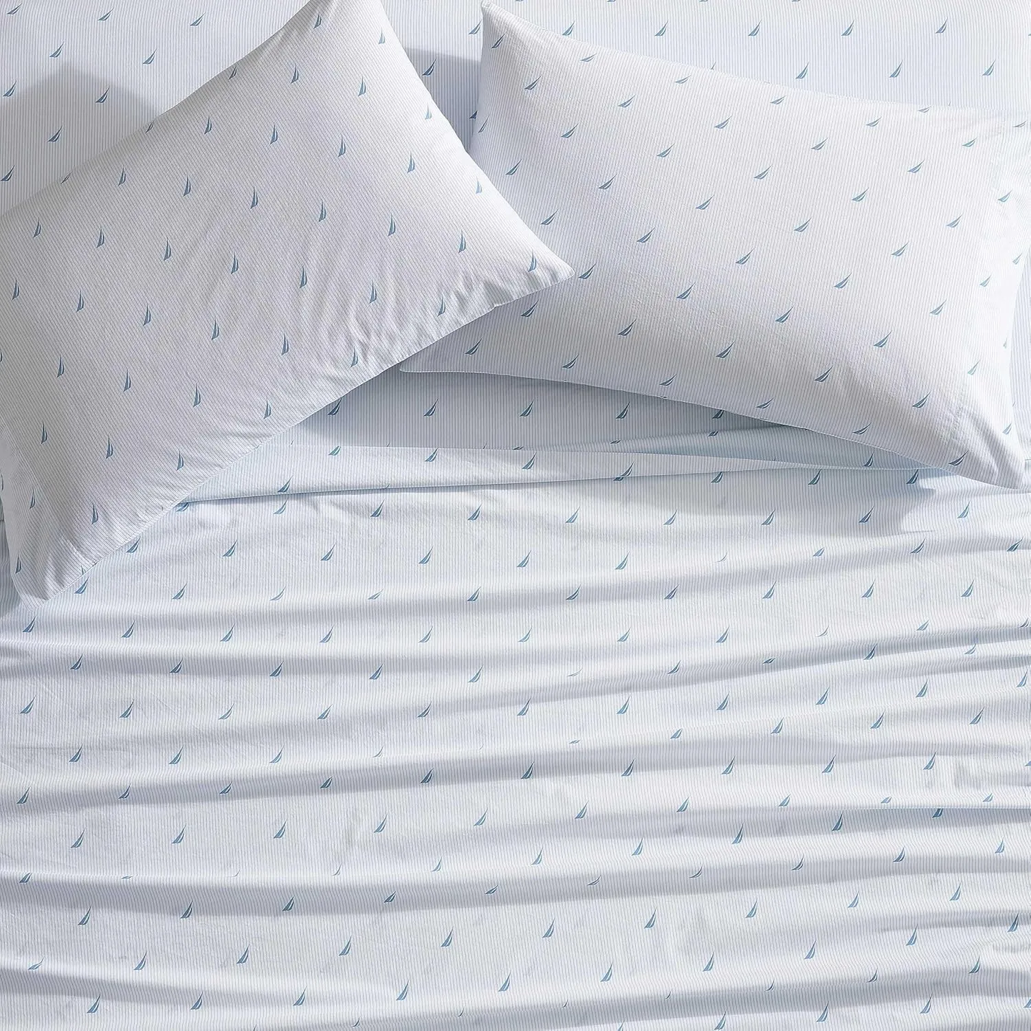 Nautica - Queen Sheets, Cotton Percale Bedding Set, Casual Home Decor (Boat Stripe Pale Blue, Queen)
