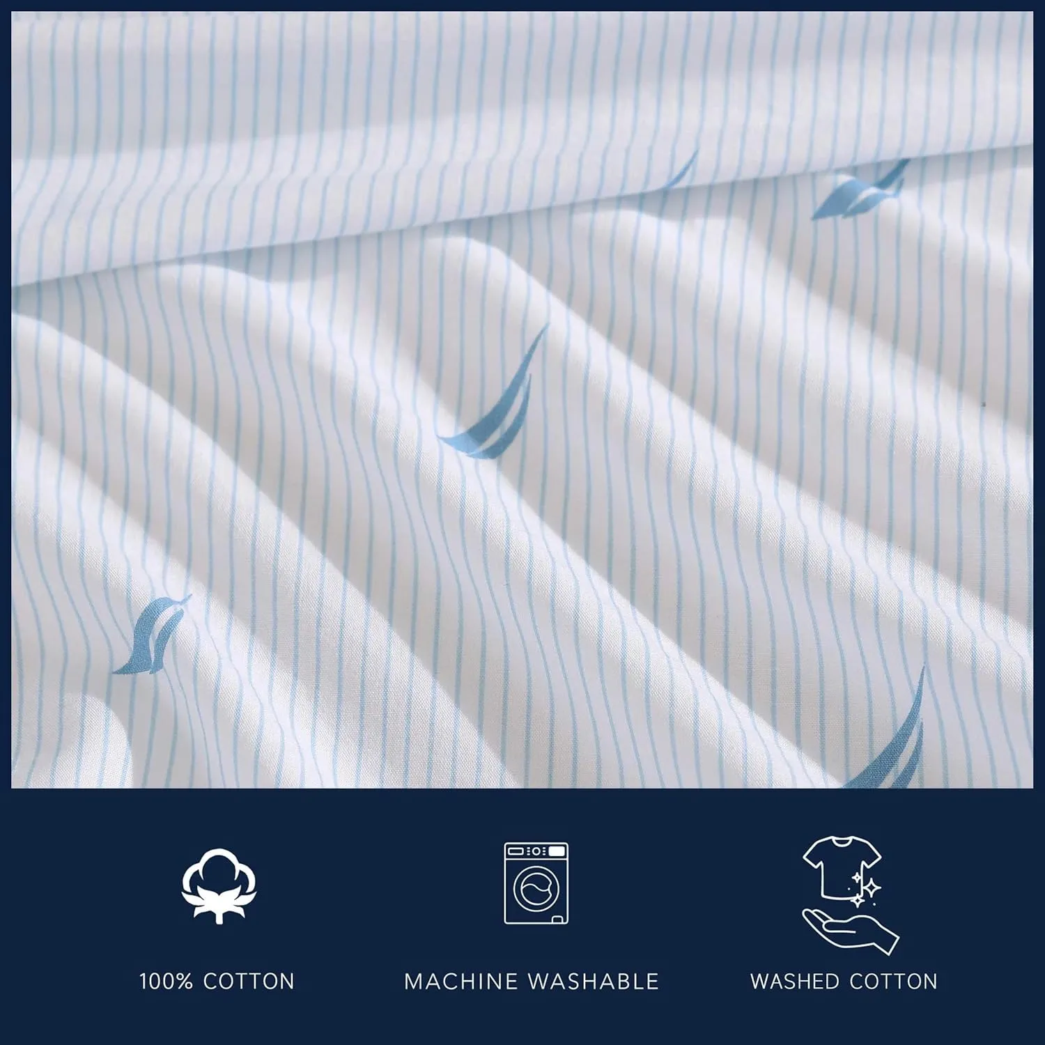 Nautica - Queen Sheets, Cotton Percale Bedding Set, Casual Home Decor (Boat Stripe Pale Blue, Queen)