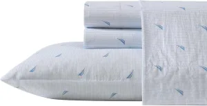 Nautica - Queen Sheets, Cotton Percale Bedding Set, Casual Home Decor (Boat Stripe Pale Blue, Queen)