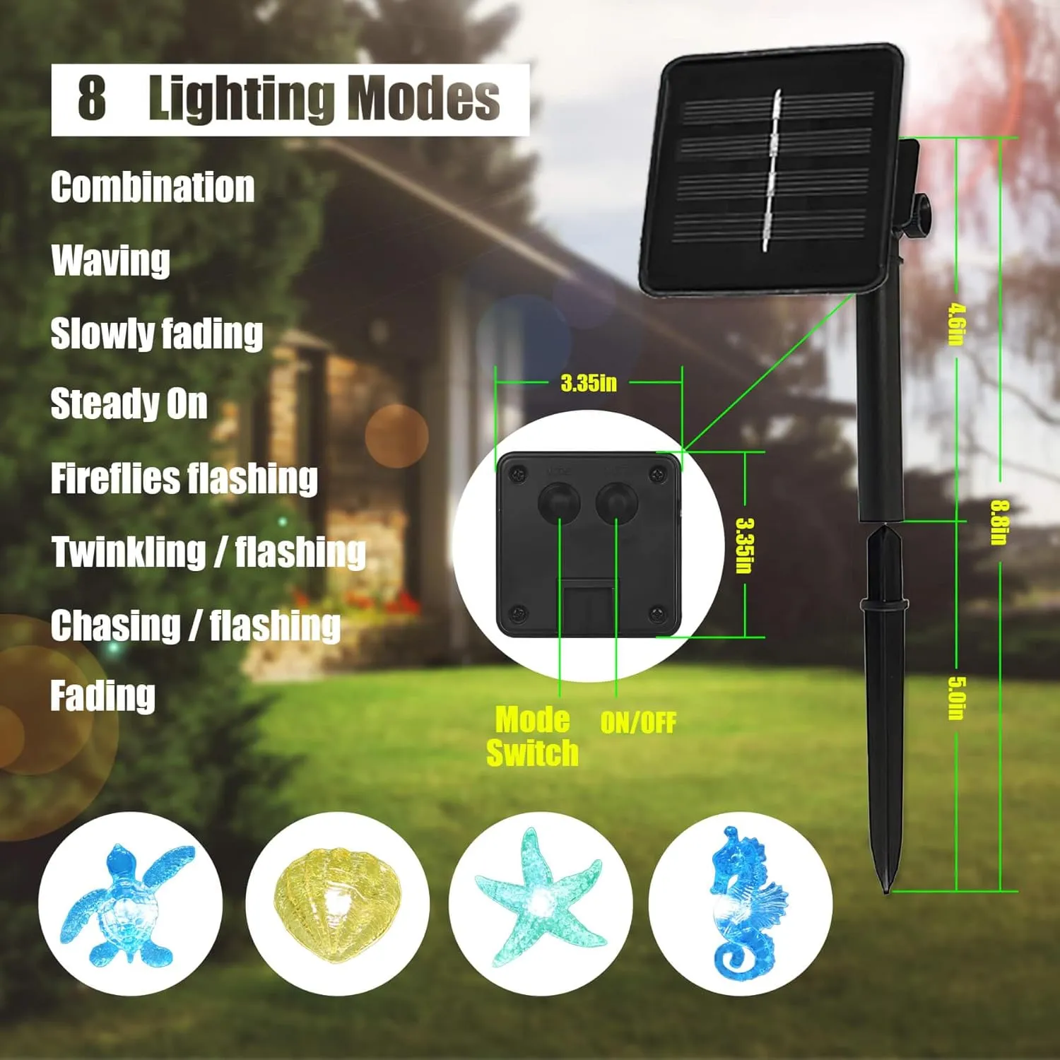 Nautical Theme Outdoor Solar Fairy Lights Ocean Décor Beach Decorative String Light Solar Power Seahorse Sea Turtle Starfish Shell Garden Night Lights 40LED 14ft Balcony Front Porch Tree Trunks