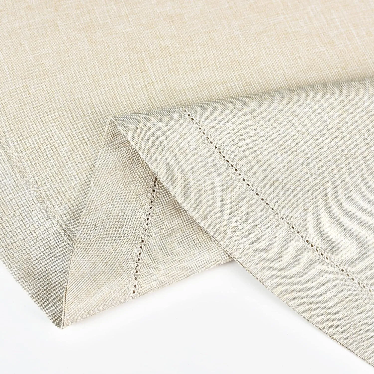 NEWISHER Farmhouse Oval Hemstitch Border Tablecloth Neutral Faux Linen Table Cloth Rustic Solid Beige Table Cover for Dining Kitchen Party Holiday Home 60x84 Inch
