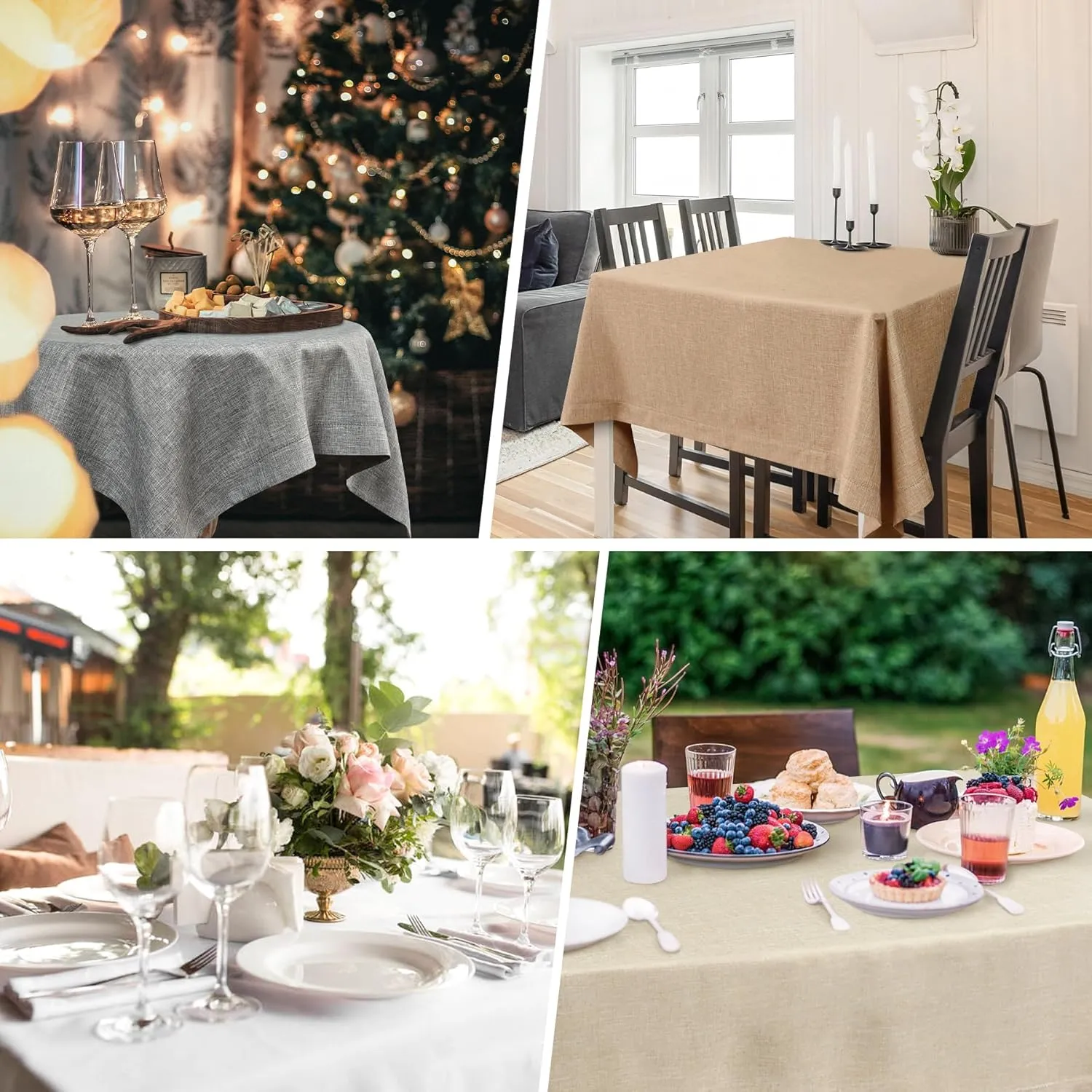NEWISHER Farmhouse Oval Hemstitch Border Tablecloth Neutral Faux Linen Table Cloth Rustic Solid Beige Table Cover for Dining Kitchen Party Holiday Home 60x84 Inch