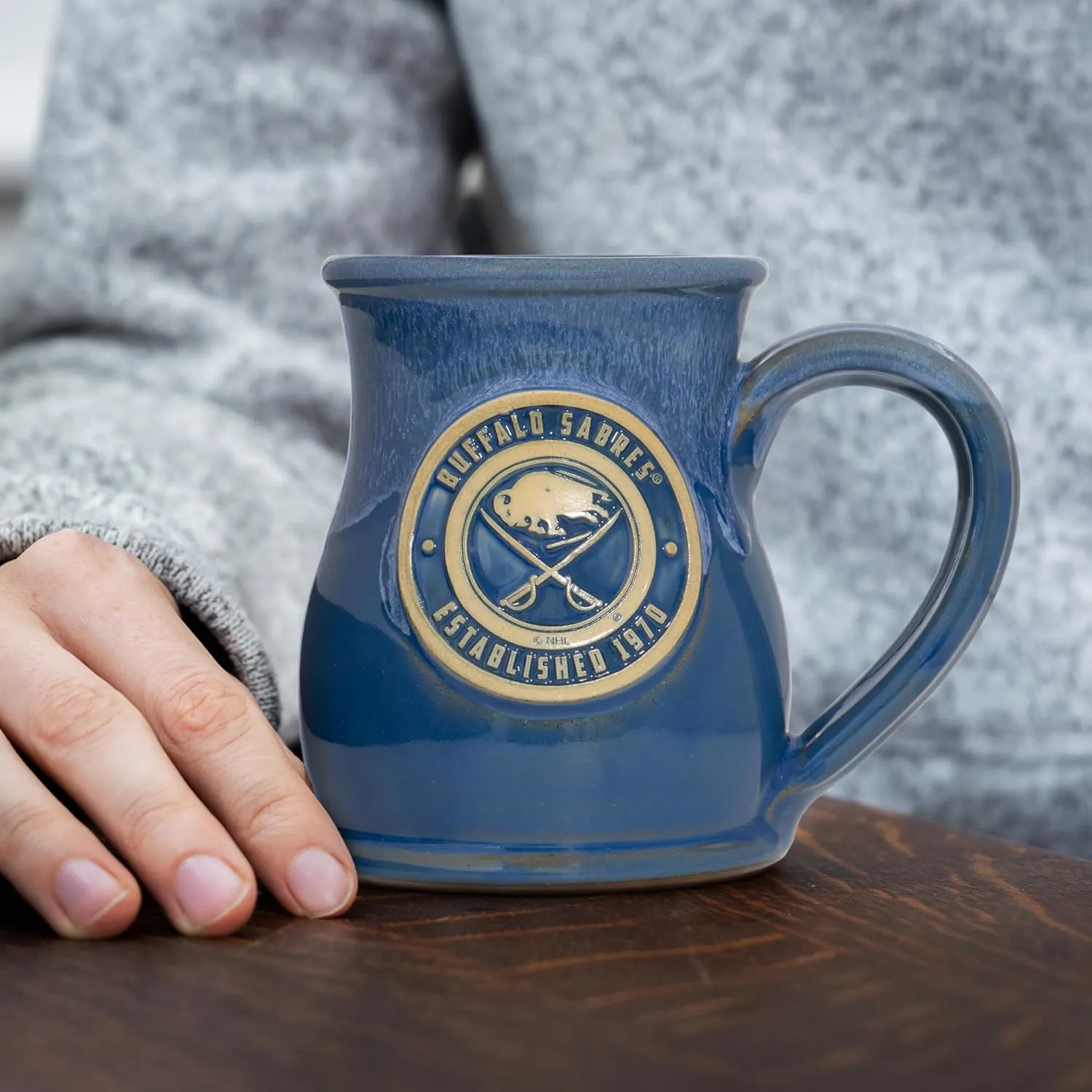 NHL Team 14-oz Two-Tone Tall Belly Mug, Handmade Large Ceramic Coffee Mug with Team Logo for True Fans, Premium Deneen Pottery Made in USA