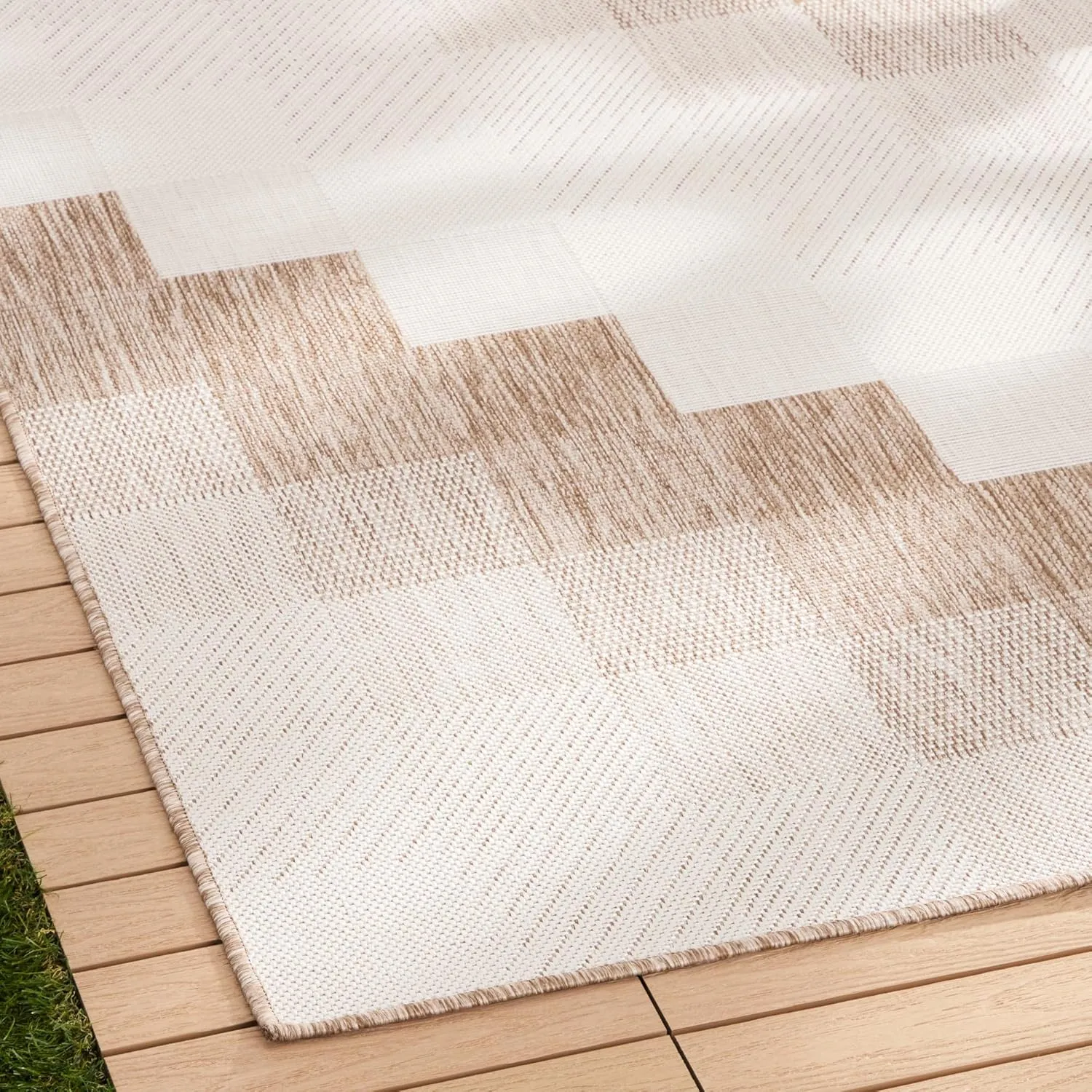 Nicole Miller New York Patio Country Ombre Chevron Indoor Outdoor Area Rug, UV Fade Resistant, Low Pile, Beige/Cream, 7'9"x10'2"