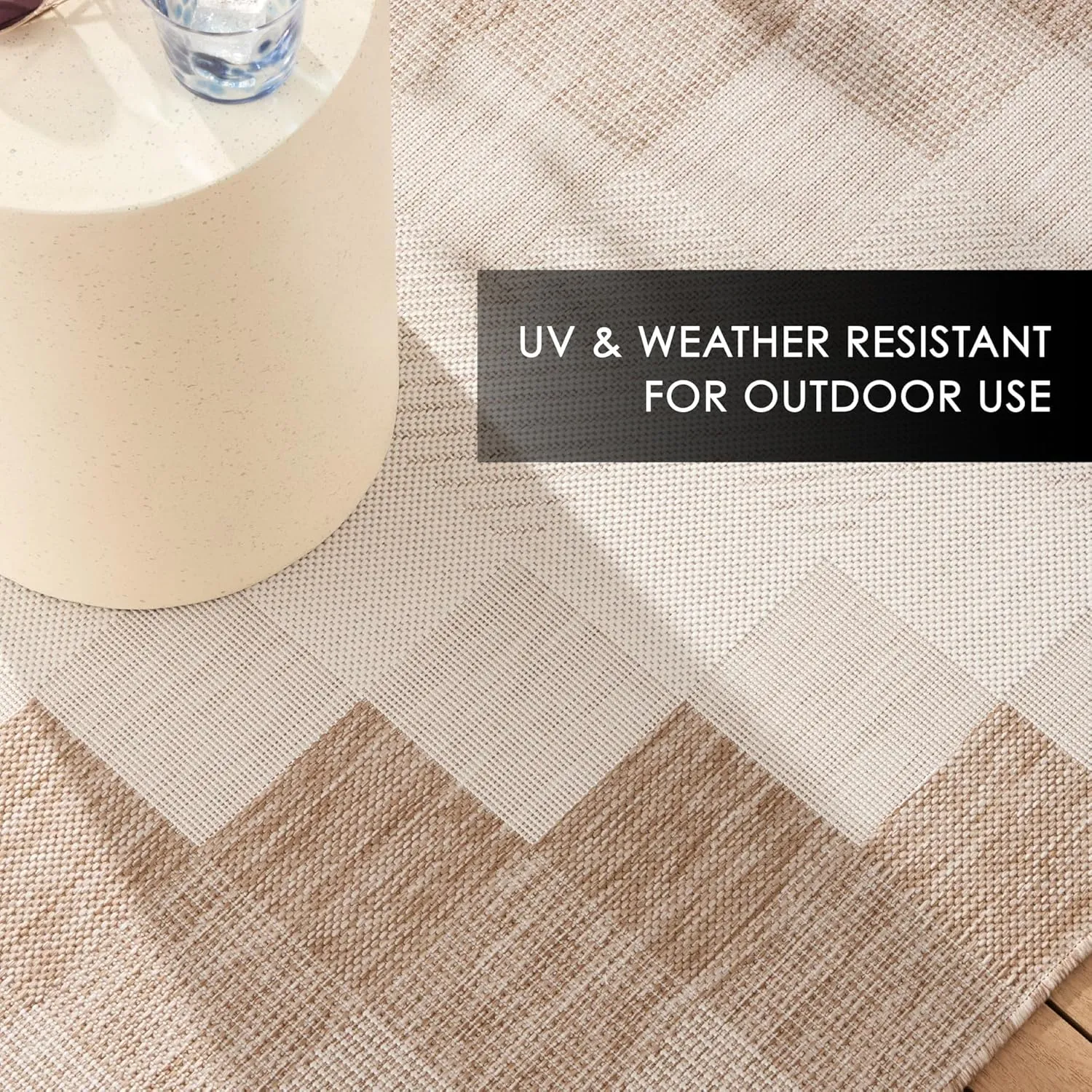 Nicole Miller New York Patio Country Ombre Chevron Indoor Outdoor Area Rug, UV Fade Resistant, Low Pile, Beige/Cream, 7'9"x10'2"