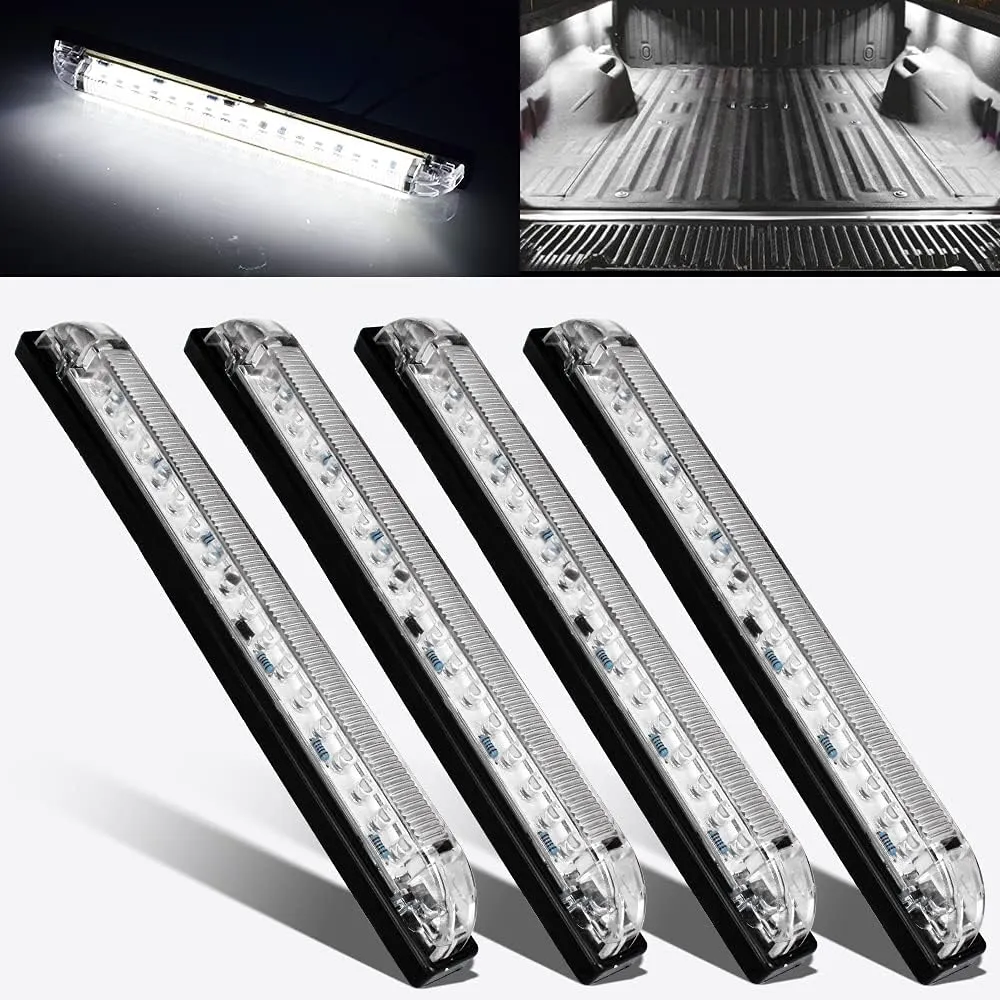 nifeida 8" Clear Lens 18LED Waterproof Utility Strip Light Bar Surface Mount for 12V Marine Boat RV Interior Light Slim Line Pickup Truck Under Hood Lights Side Marker Lamp [Pack of 4]