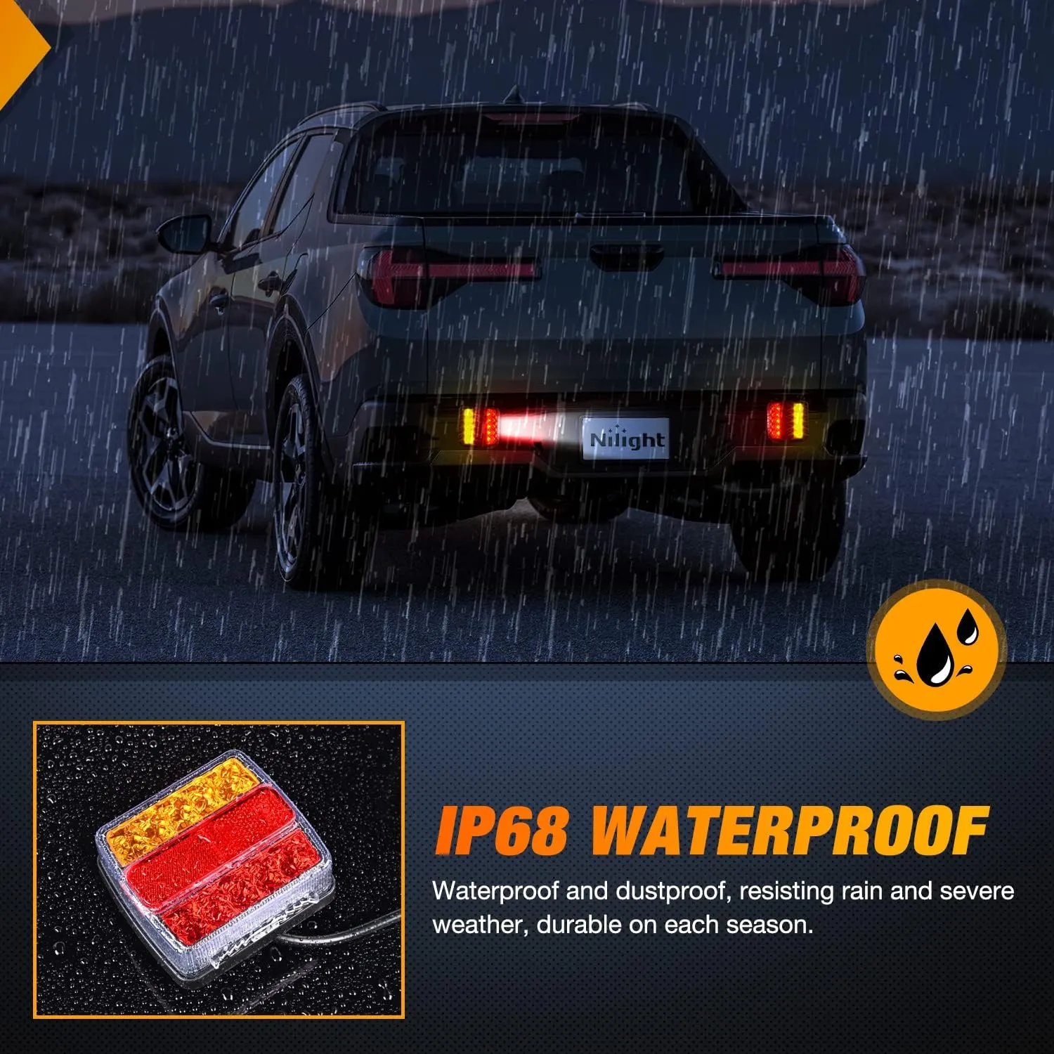 Nilight Magnetic LED Trailer Towing Light Kit 24ft Cable with 7 Pin Plug Tail Stop Amber Turn Signal License Plate Lights on 12V RV Pickup Trucks Marine Boats (5 Wire System)