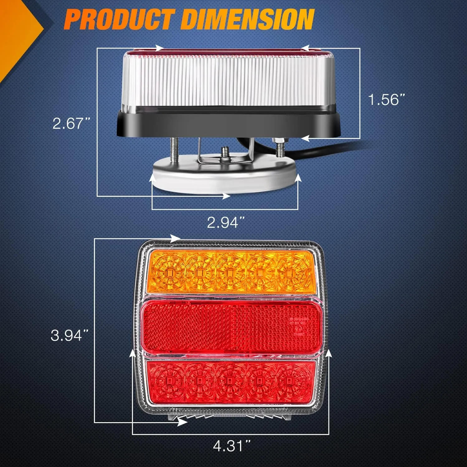 Nilight Magnetic LED Trailer Towing Light Kit 24ft Cable with 7 Pin Plug Tail Stop Amber Turn Signal License Plate Lights on 12V RV Pickup Trucks Marine Boats (5 Wire System)