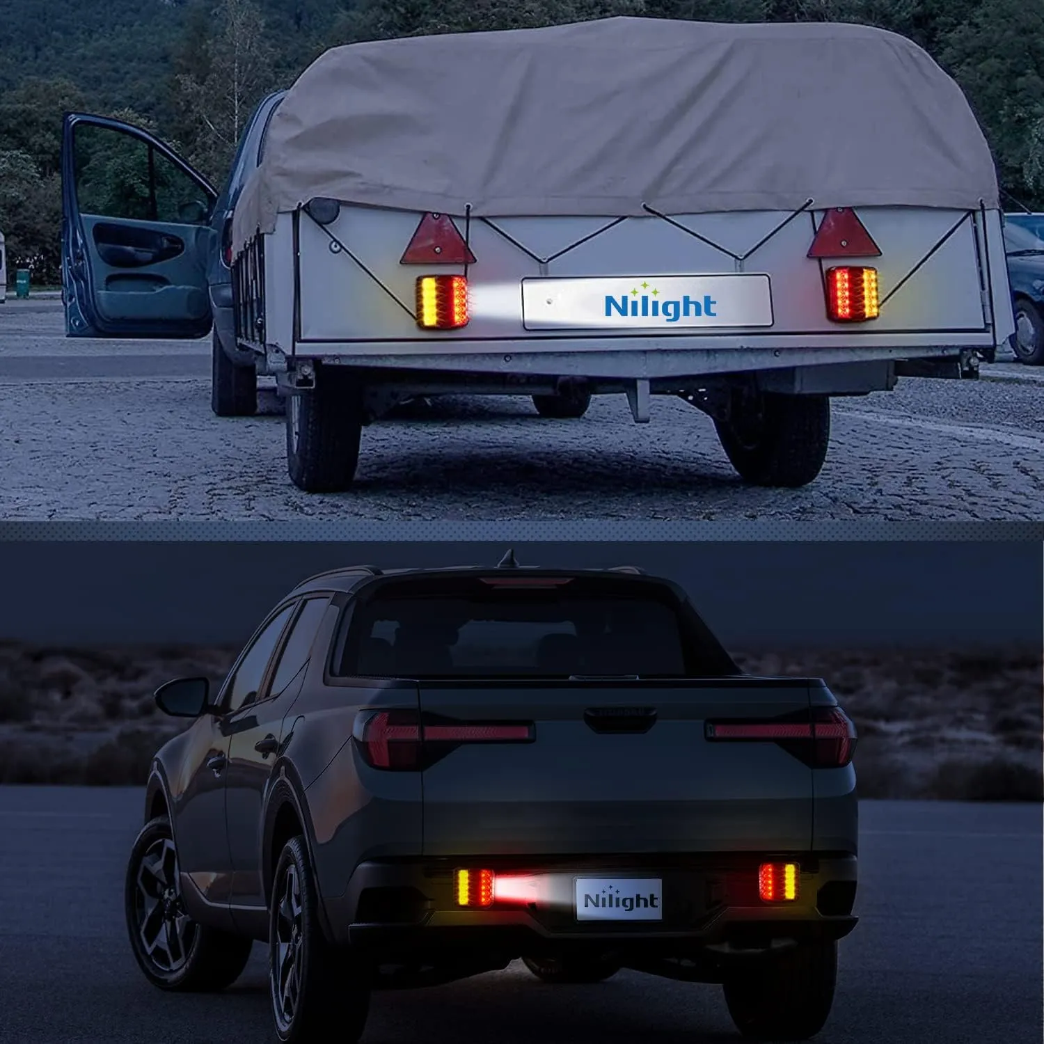 Nilight Magnetic LED Trailer Towing Light Kit 24ft Cable with 7 Pin Plug Tail Stop Amber Turn Signal License Plate Lights on 12V RV Pickup Trucks Marine Boats (5 Wire System)