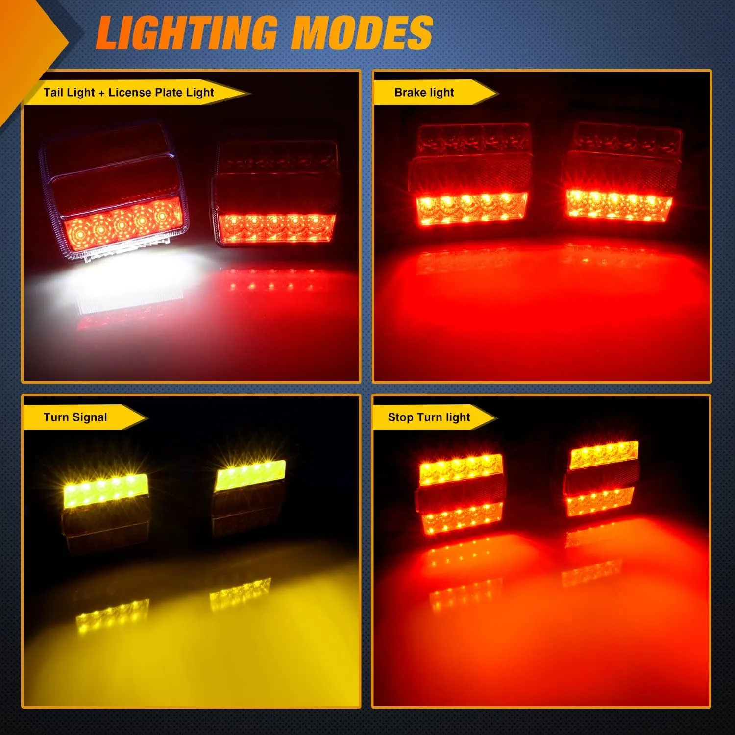 Nilight Magnetic LED Trailer Towing Light Kit 24ft Cable with 7 Pin Plug Tail Stop Amber Turn Signal License Plate Lights on 12V RV Pickup Trucks Marine Boats (5 Wire System)
