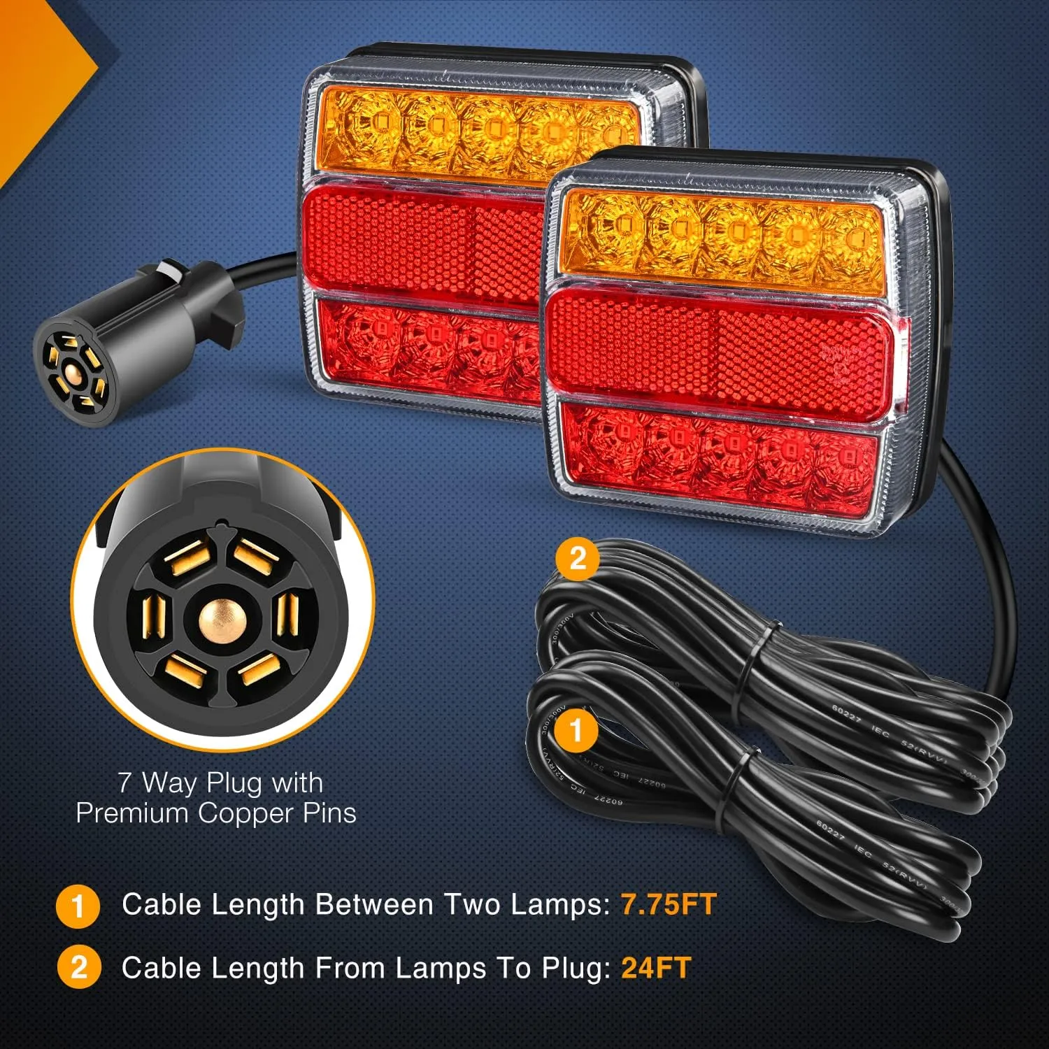 Nilight Magnetic LED Trailer Towing Light Kit 24ft Cable with 7 Pin Plug Tail Stop Amber Turn Signal License Plate Lights on 12V RV Pickup Trucks Marine Boats (5 Wire System)