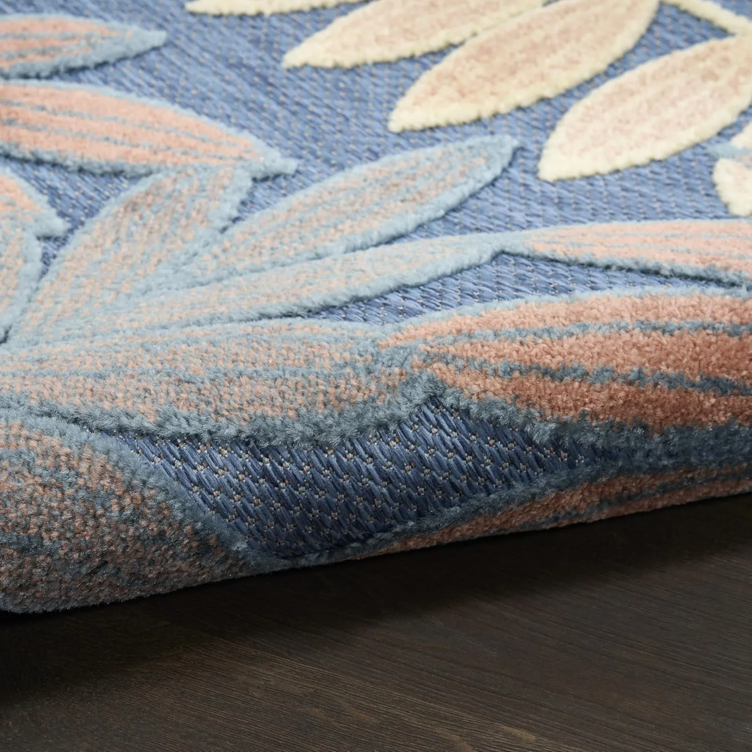 Nourison Aloha Blue Rose 2'8" x 4' Area Rug - Easy Clean, Non Shedding, Bed Room, Living Room, Dining Room, Kitchen (3' x 4')