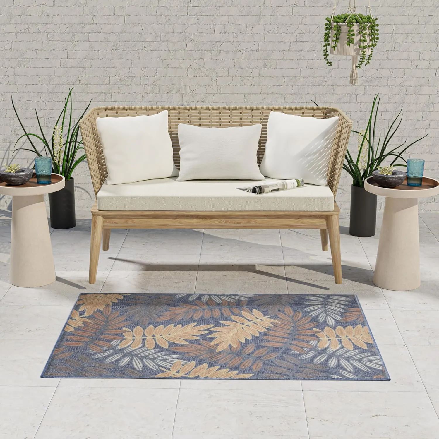 Nourison Aloha Blue Rose 2'8" x 4' Area Rug - Easy Clean, Non Shedding, Bed Room, Living Room, Dining Room, Kitchen (3' x 4')