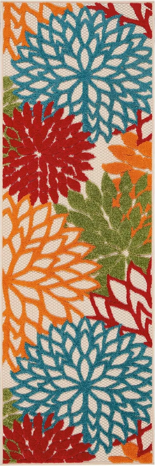 Nourison Aloha Indoor/Outdoor Green 2' x 6' Area Rug, Tropical, Botanical, Easy Cleaning, Non Shedding, Bed Room, Living Room, Dining Room, Deck, Backyard, Patio (2x6)