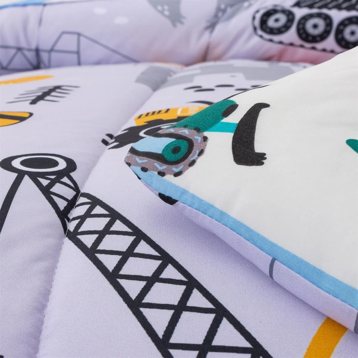 NTBED 5 Pieces Construction Cars Comforter Set Full for Boys Kids Bed in a Bag Vehicles Transportation Lightweight Microfiber Bedding Sets,Light Grey