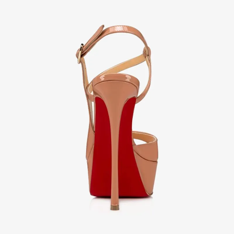 Nude Patent Leather Peep-Toe Pump