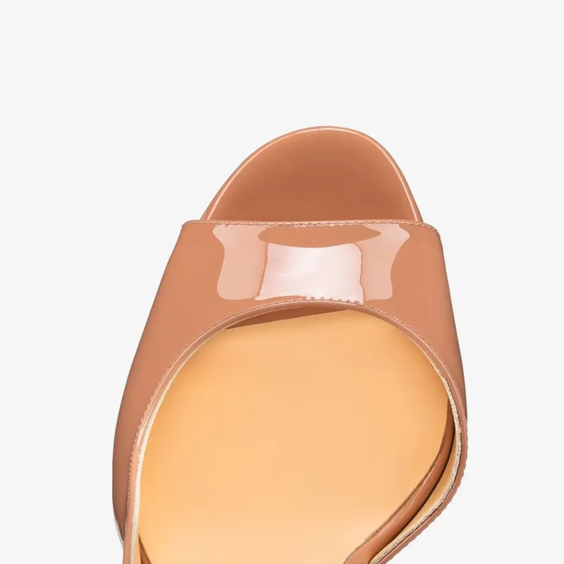 Nude Patent Leather Peep-Toe Pump
