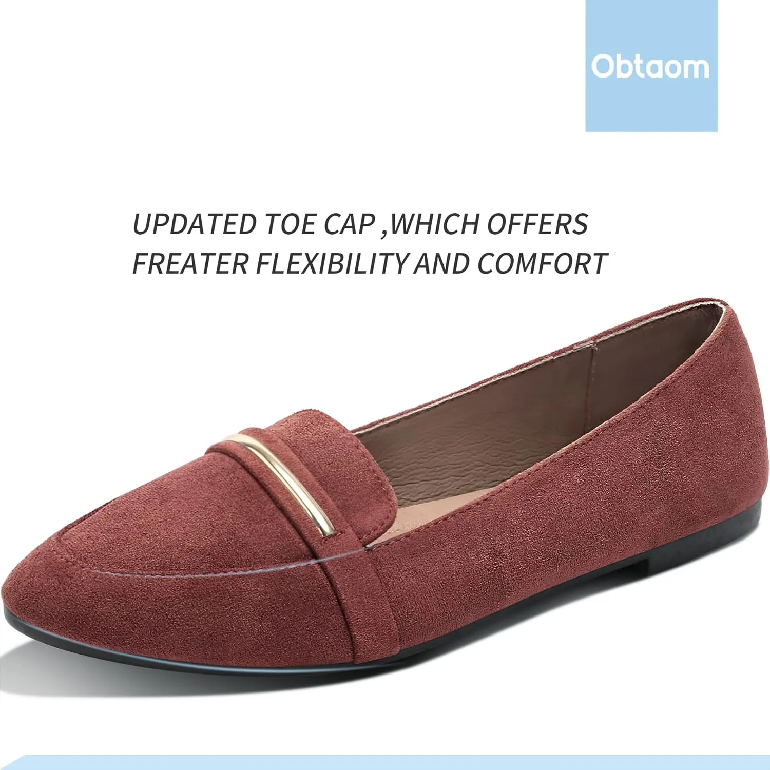 Obtaom Women's Pointy Toe Loafer Flat Comfortable Faux Suede Work Shoes,Cute Penny Loafer Slip On Ballet Flat