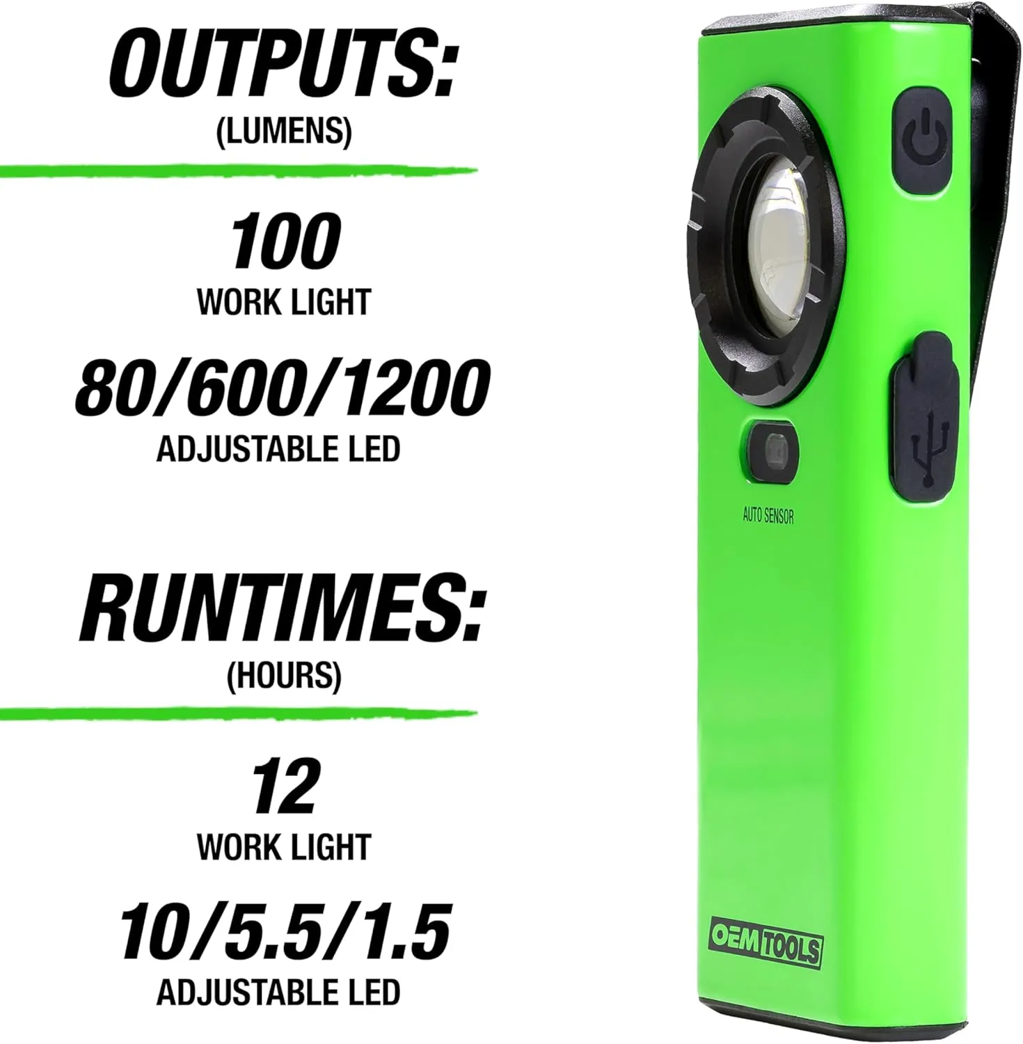 OEMTOOLS 32122 1200LM Flat Flashlight, Dual Mode Rechargeable Pocket Flashlight, Aluminum Magnetic Work Light, Adjustable Brightness, IPX6 Water Resistant Flash Light