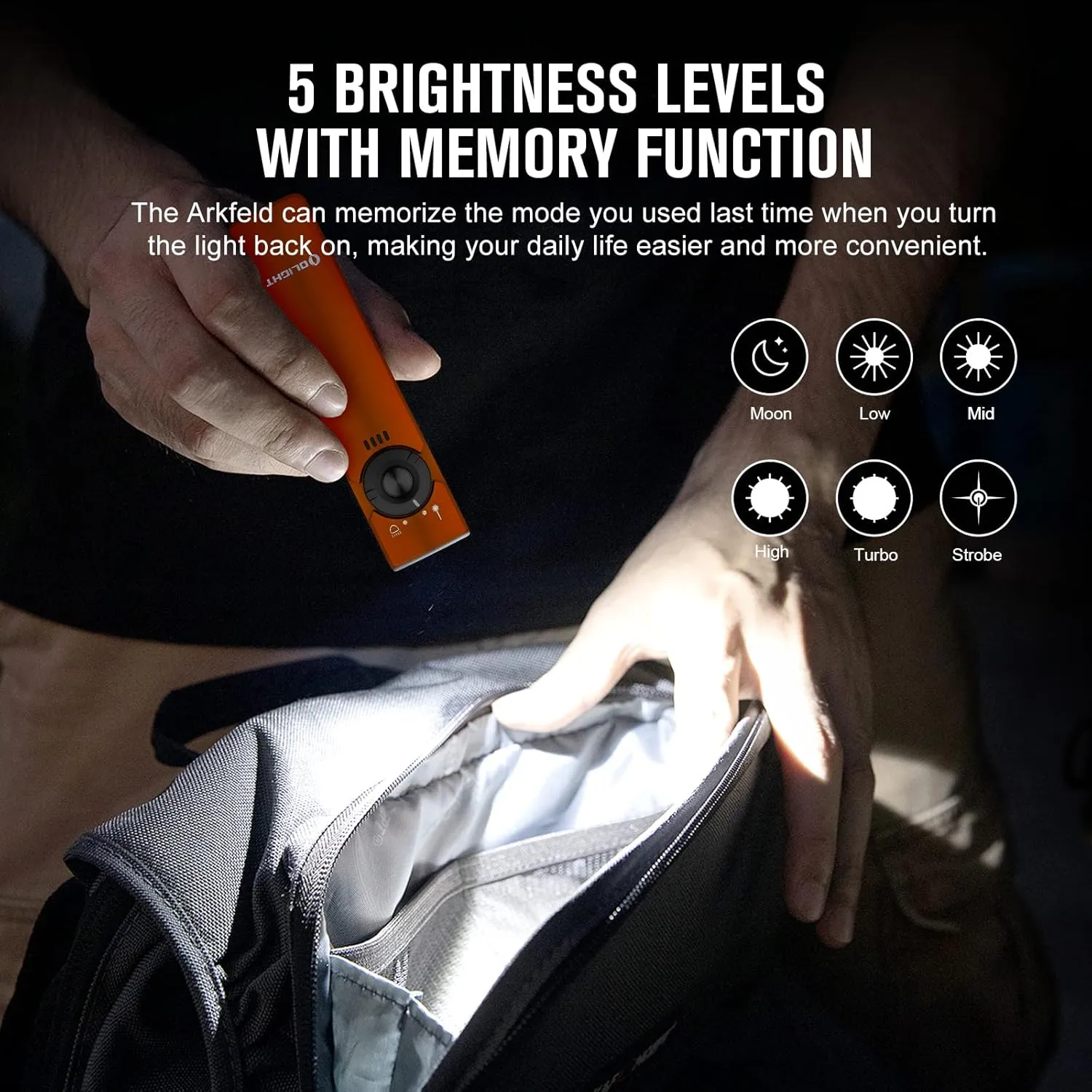 OLIGHT Arkfeld EDC Flat Flashlight, 1000 Lumens White LED Light with Green Beam Combo, Power by Rechargeable Built-in Battery for Outdoors, Emergency, Work (Orange CW)