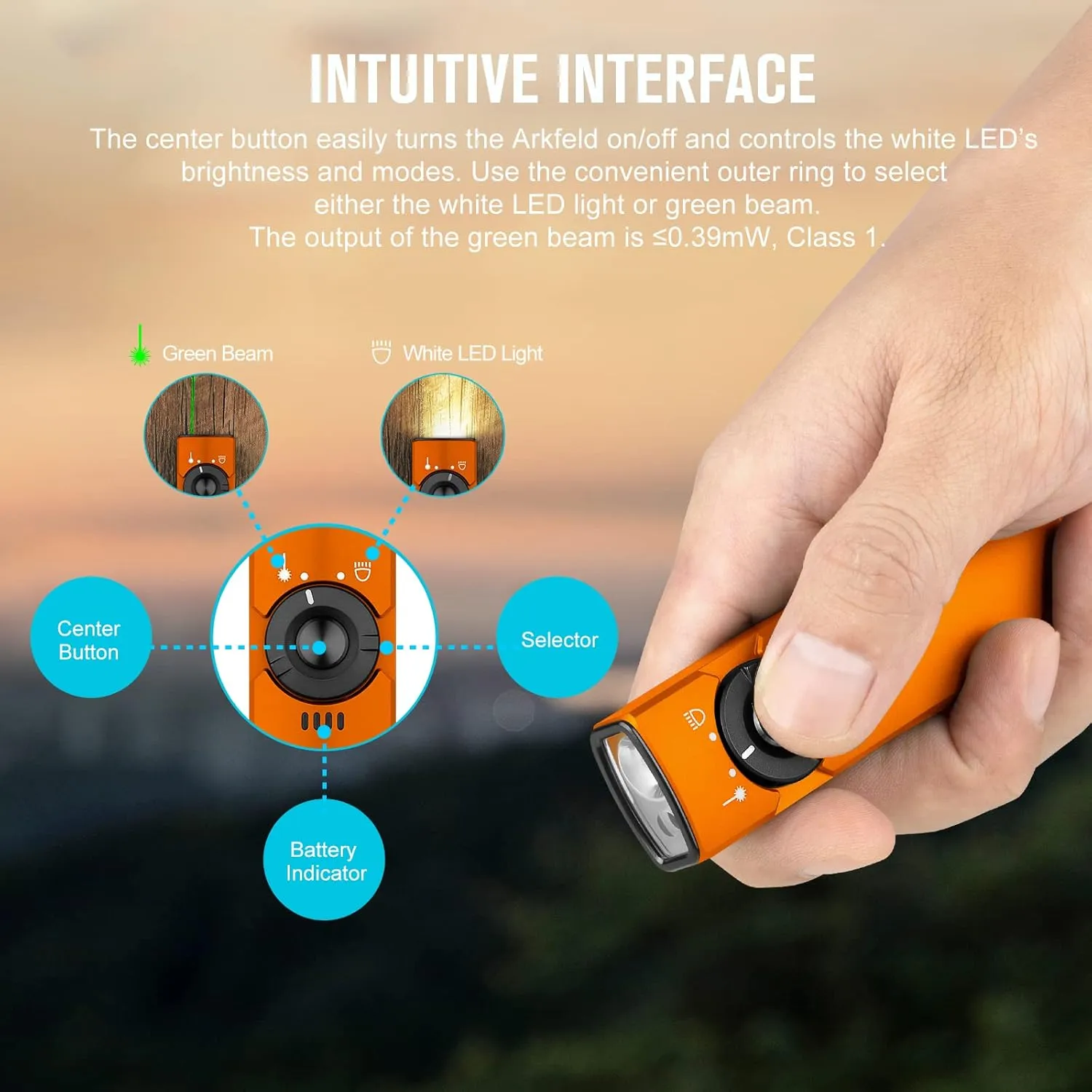 OLIGHT Arkfeld EDC Flat Flashlight, 1000 Lumens White LED Light with Green Beam Combo, Power by Rechargeable Built-in Battery for Outdoors, Emergency, Work (Orange CW)