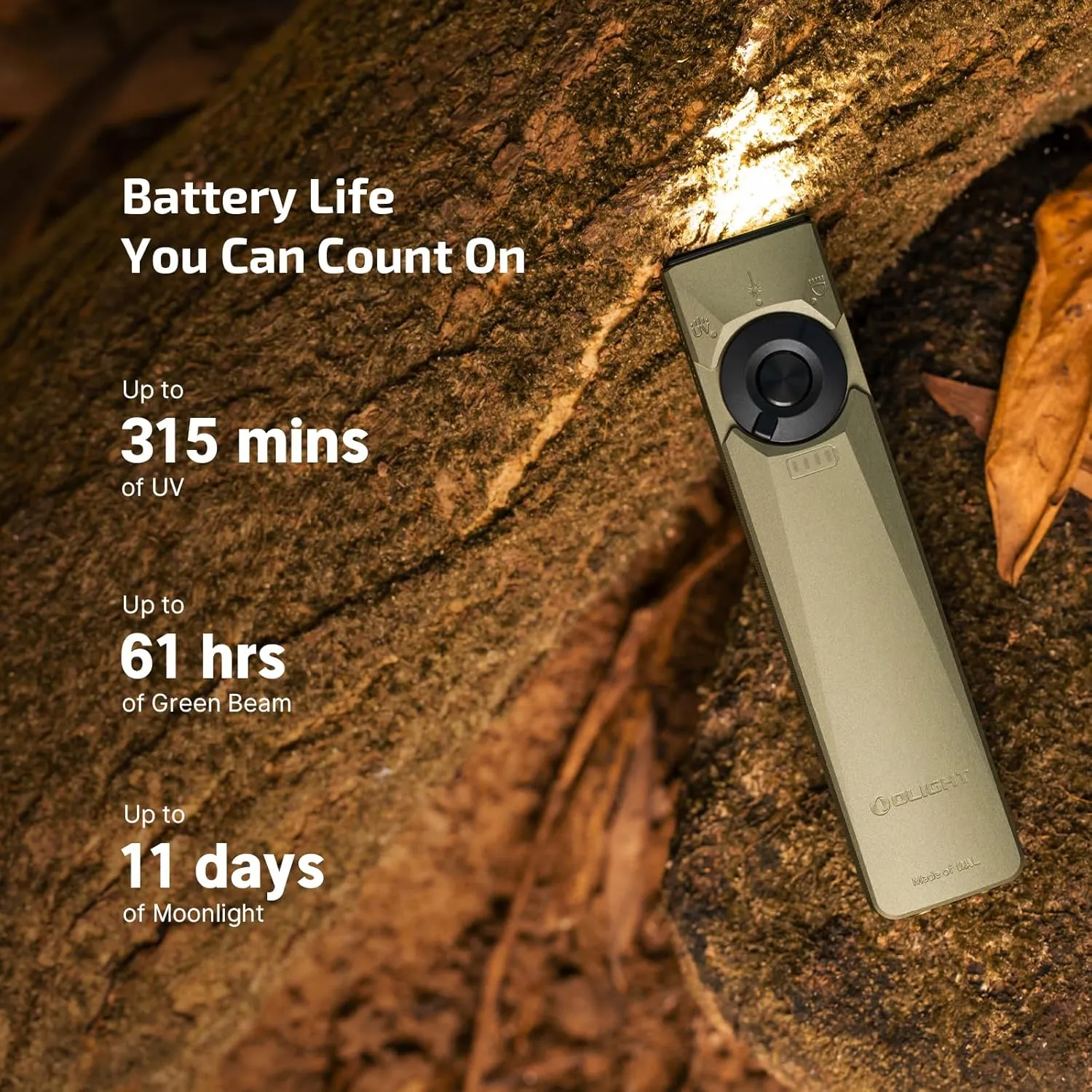 OLIGHT Arkfeld Ultra 1400 Lumens EDC Flat Flashlight, Rechargeable Compact Pocket Flash Light Combines White LED, UV and Green Beam, Triple Sources Perfect for Checking, Working (Olive-Green)