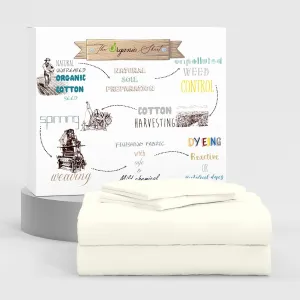 Organic 100% Cotton, Light Ivory King Size Sheet Set, 4-Piece Deep Pockets Light Ivory Bed Sheets, Cool & Crisp Percale Sheets for King Size Bed, Easy Fit