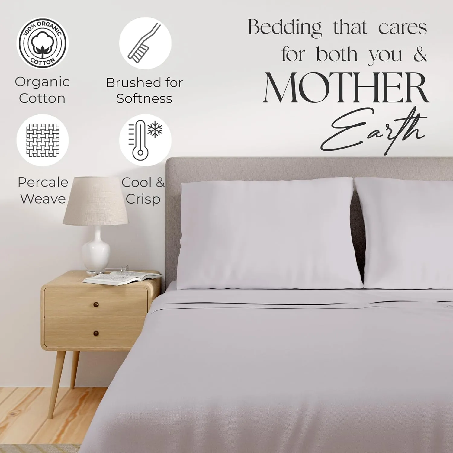 Organic 100% Cotton, Lilac Marble King Size Sheet Set, 4-Piece Deep Pockets Lilac Marble Bed Sheets, Cool & Crisp Percale Sheets for King Size Bed, Easy Fit