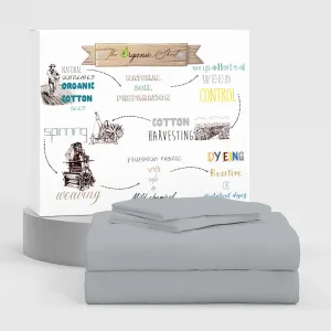 Organic 100% Cotton, Silver King Size Sheet Set, 4-Piece Deep Pockets Silver Bed Sheets, Cool & Crisp Percale Sheets for King Size Bed, Easy Fit