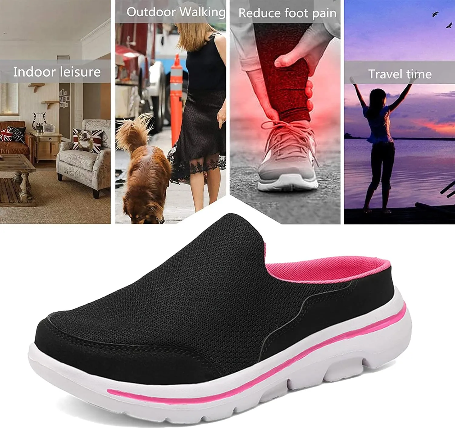 ORNVEION Women's Mesh Knitted Slip-On Platform Mules with Arch Support,Fashion Backless Soft Lightweight Half Sports Shoes Breathable Non-Slip Walking Slippers