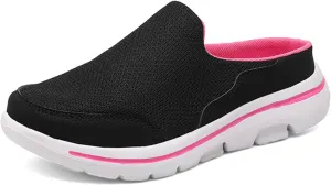 ORNVEION Women's Mesh Knitted Slip-On Platform Mules with Arch Support,Fashion Backless Soft Lightweight Half Sports Shoes Breathable Non-Slip Walking Slippers